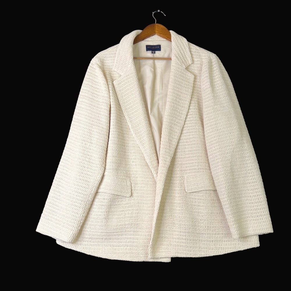 Skies Are Blue Curvy Cream Textured Knit Cotton Blazer Jacket 2X Coastal Preppy